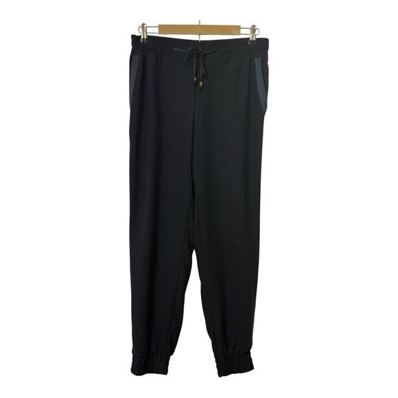 H&M Womens Size 10 Navy Blue Tuxedo Stripe Satin Trim Jogger Pants - Picture 1 of 5